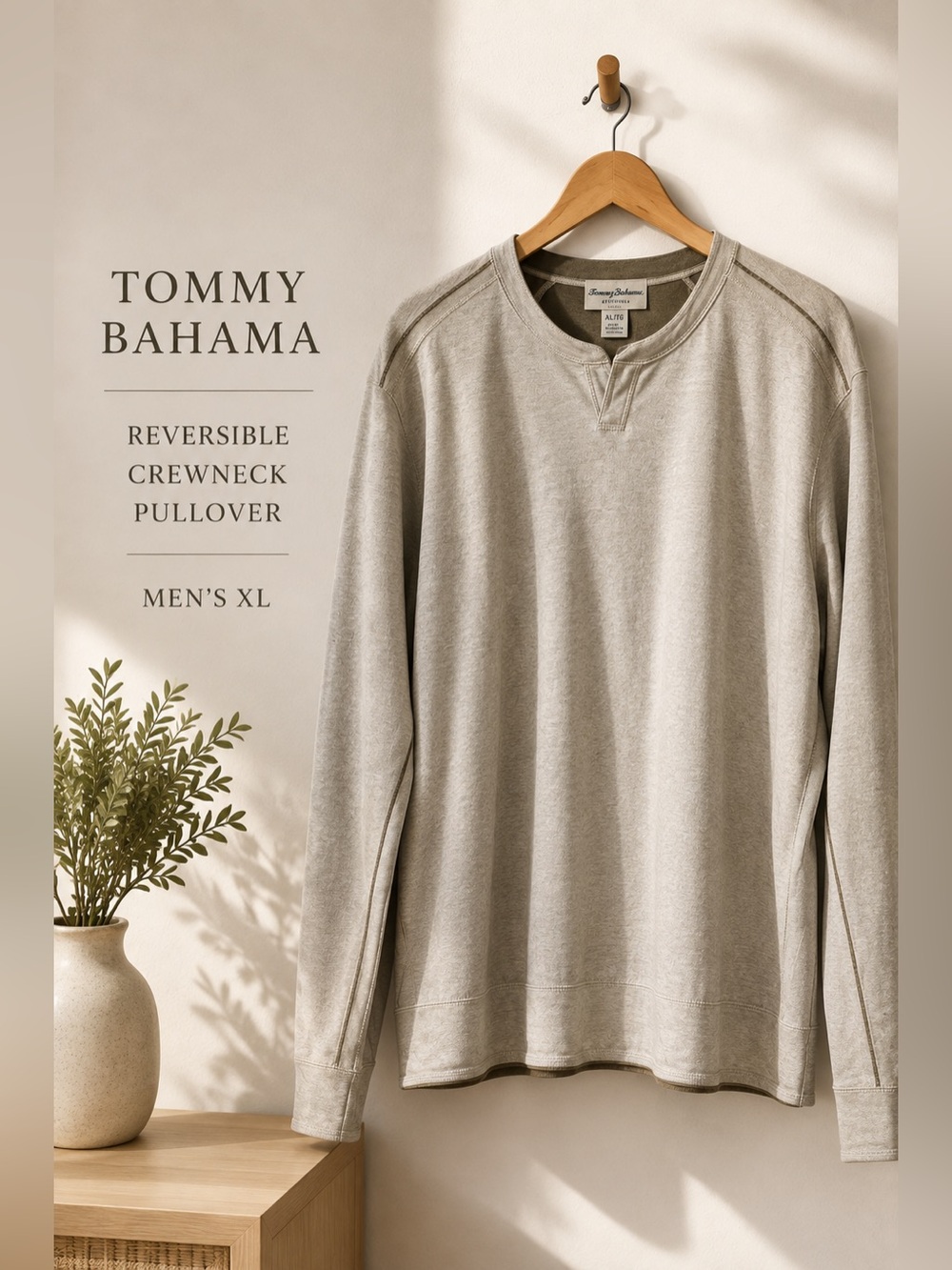 Tommy Bahama Reversible Crewneck Pullover Sweatshirt XL Beige